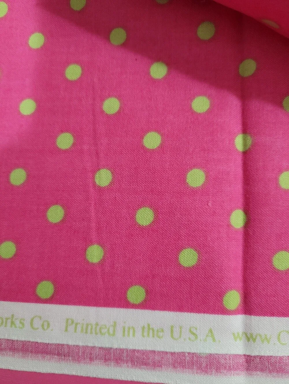 VIP By Cranston Pink Fabric with Lime Green Polka Dots (1522)